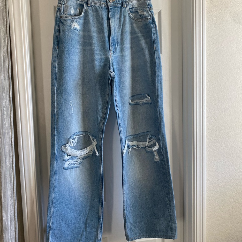 Zara Blue High Rise Distressed Jeans